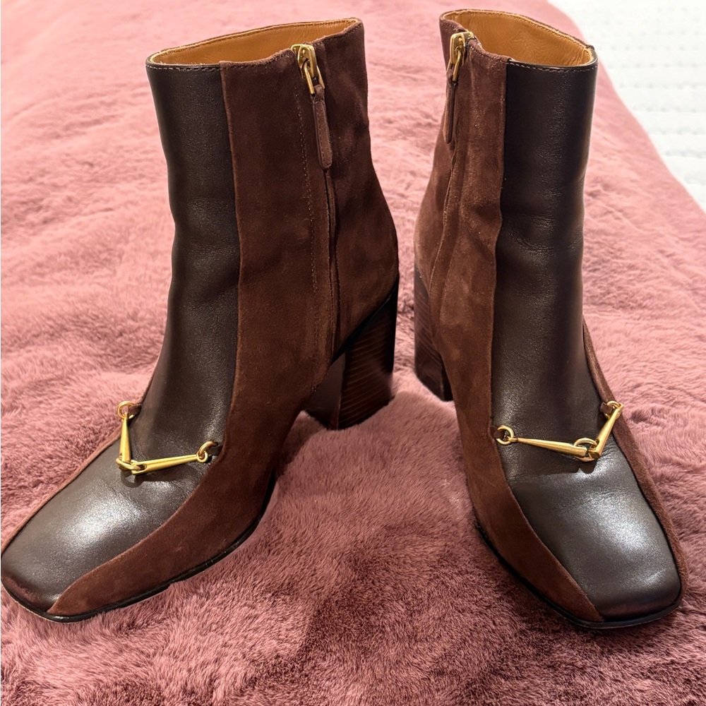 Tory Burch Brown Ankle Boots with Gold Detail